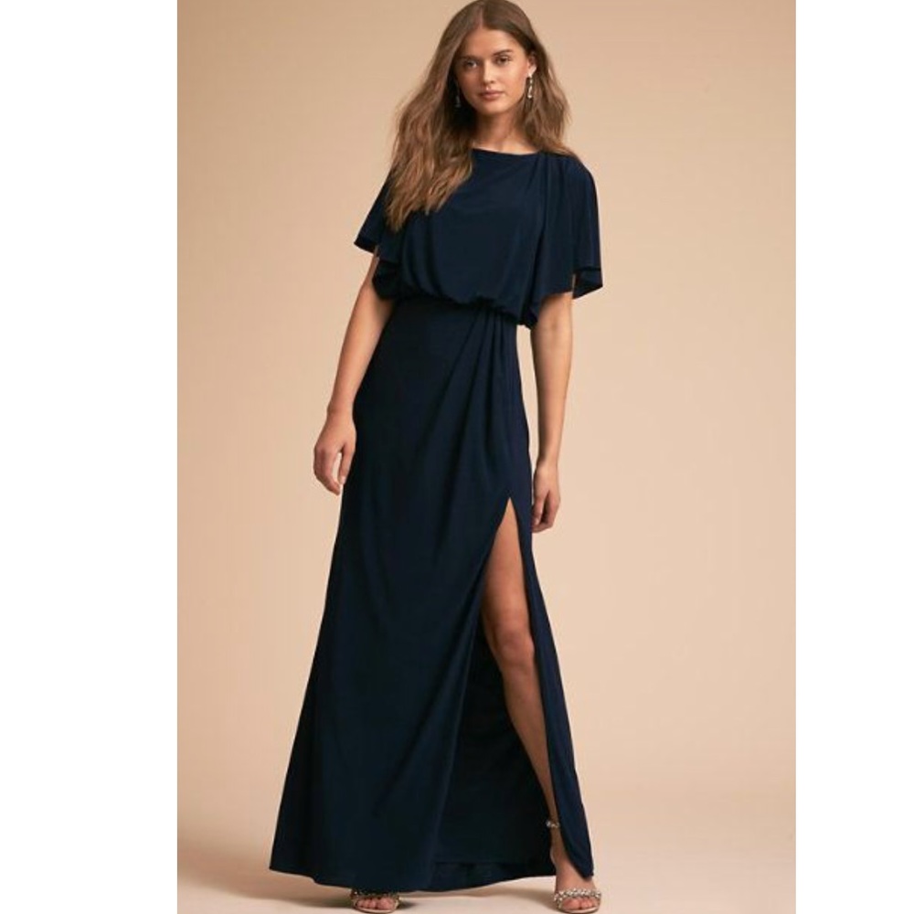 BHLDN Lena Flutter Sleeve Jersey Dress in Navy